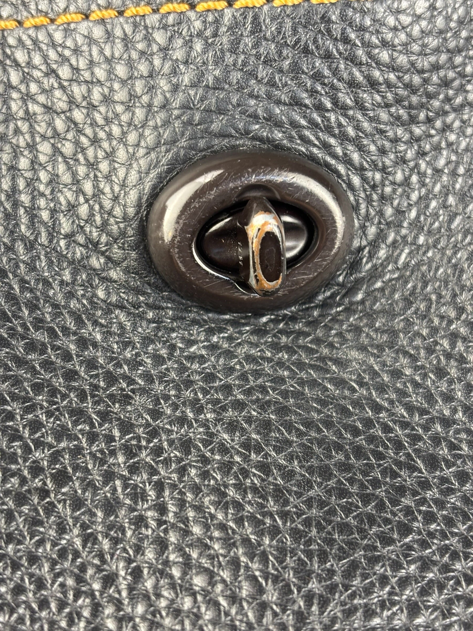 Coach Pebbled Leather Shoulder Bag Black Turn-Lock