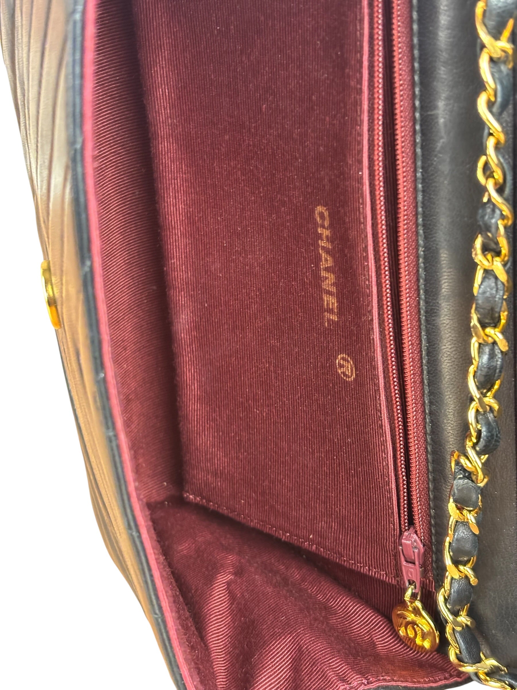 Chanel Vintage Black Chevron Flap Shoulder Bag- Late 1990's