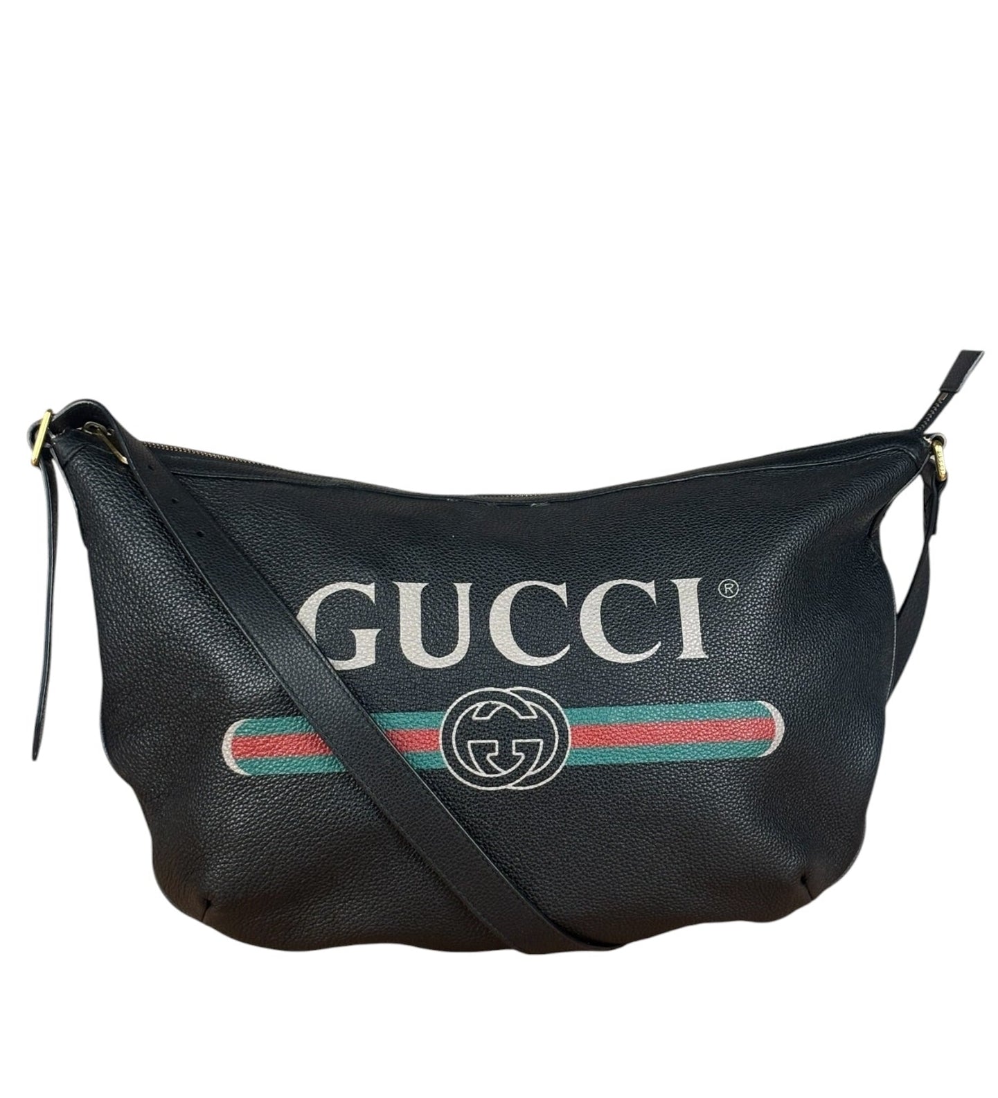 Gucci Black Pebbled Leather Half Moon Hobo Bag