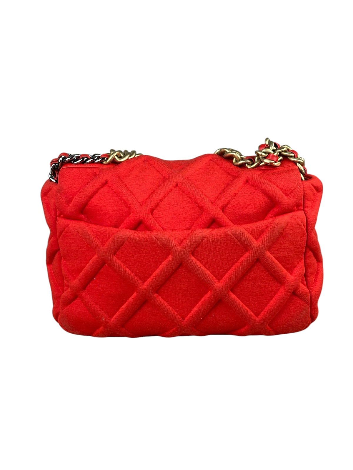 Chanel Red Quilted Leather Trim Jersey 19 Flap Bag 2019