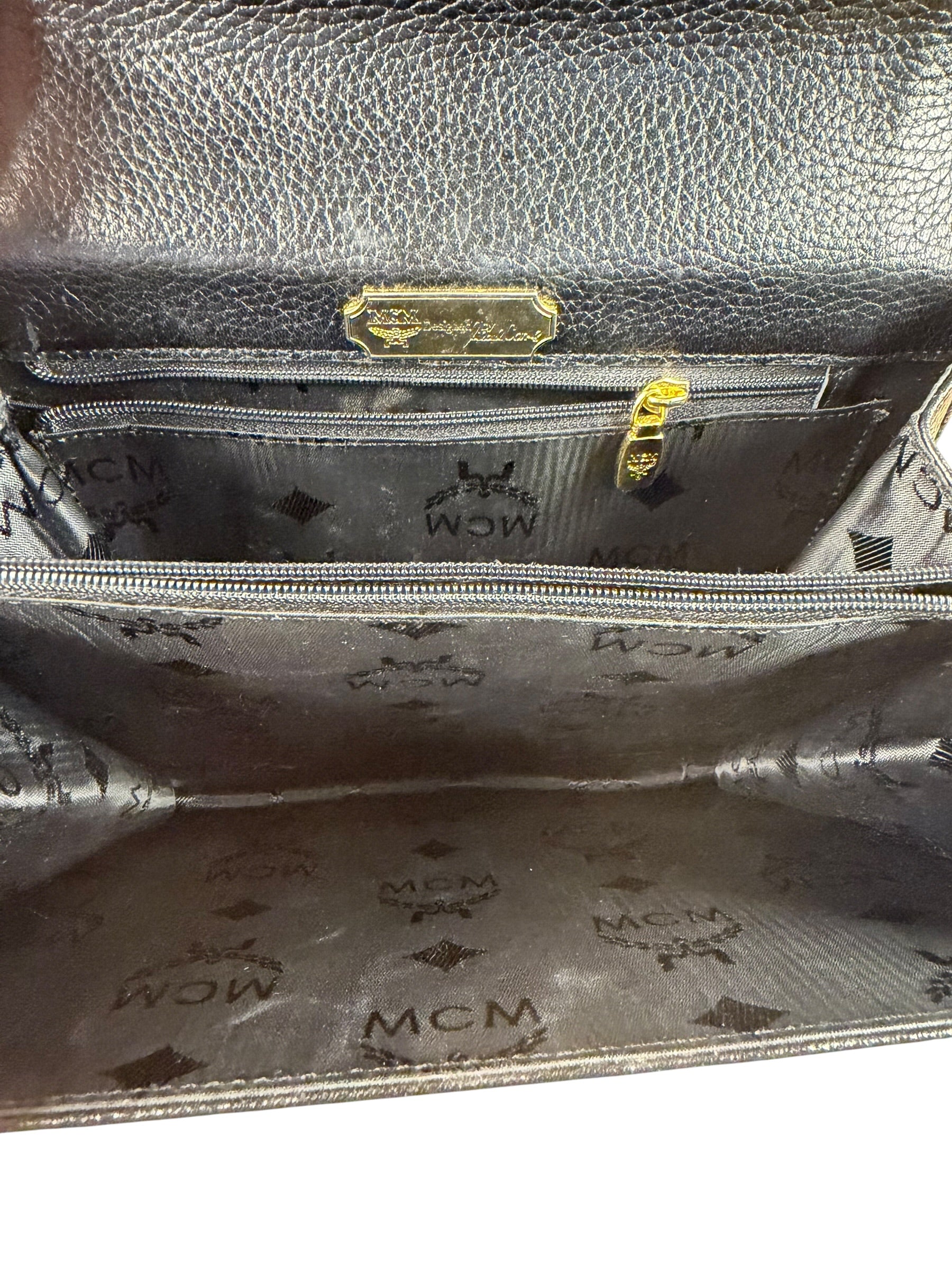 MCM Vintage Black Leather Crossbody Bag