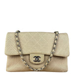 Chanel Vintage Beige Jersey Quilted Classic Flap Bag