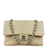 Chanel Vintage Beige Jersey Quilted Classic Flap Bag