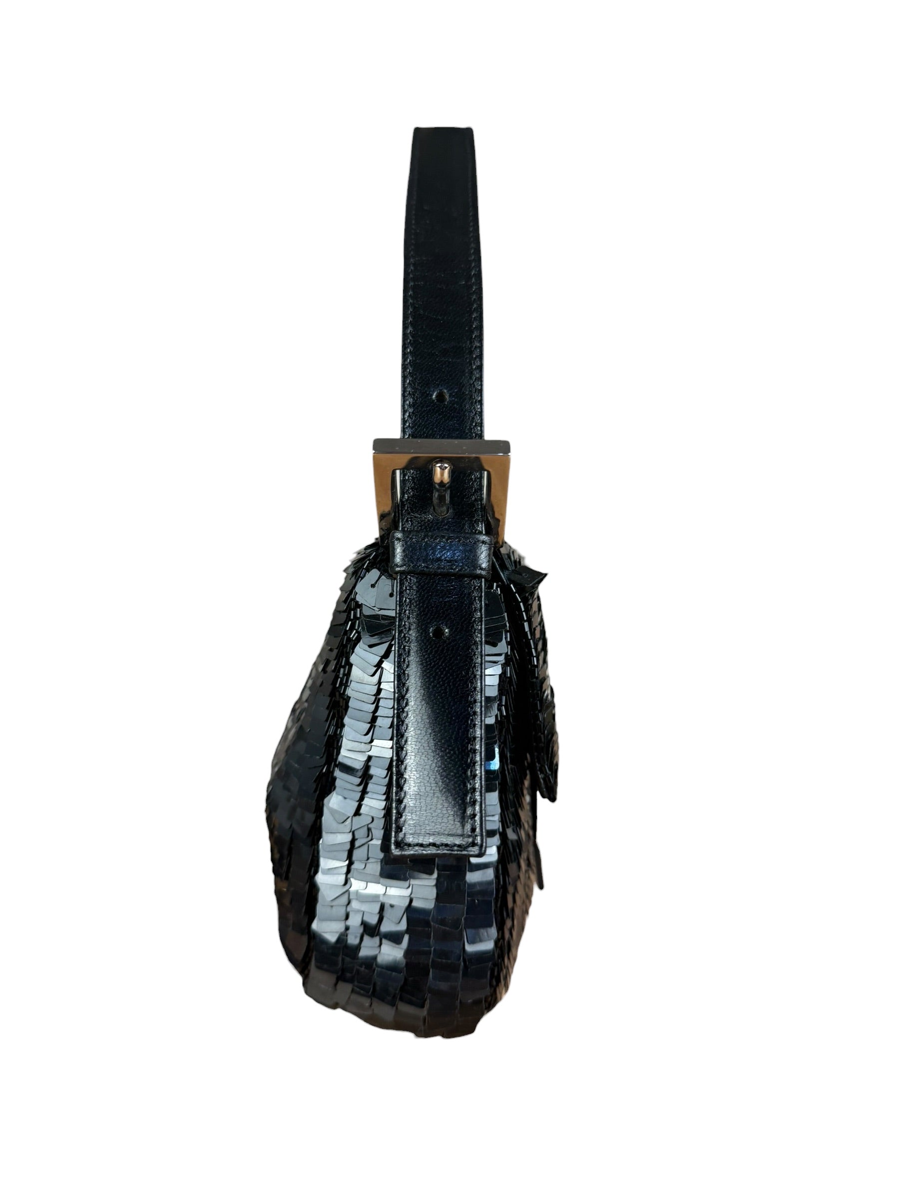 Fendi Vintage Black Sequin Baguette Shoulder Bag