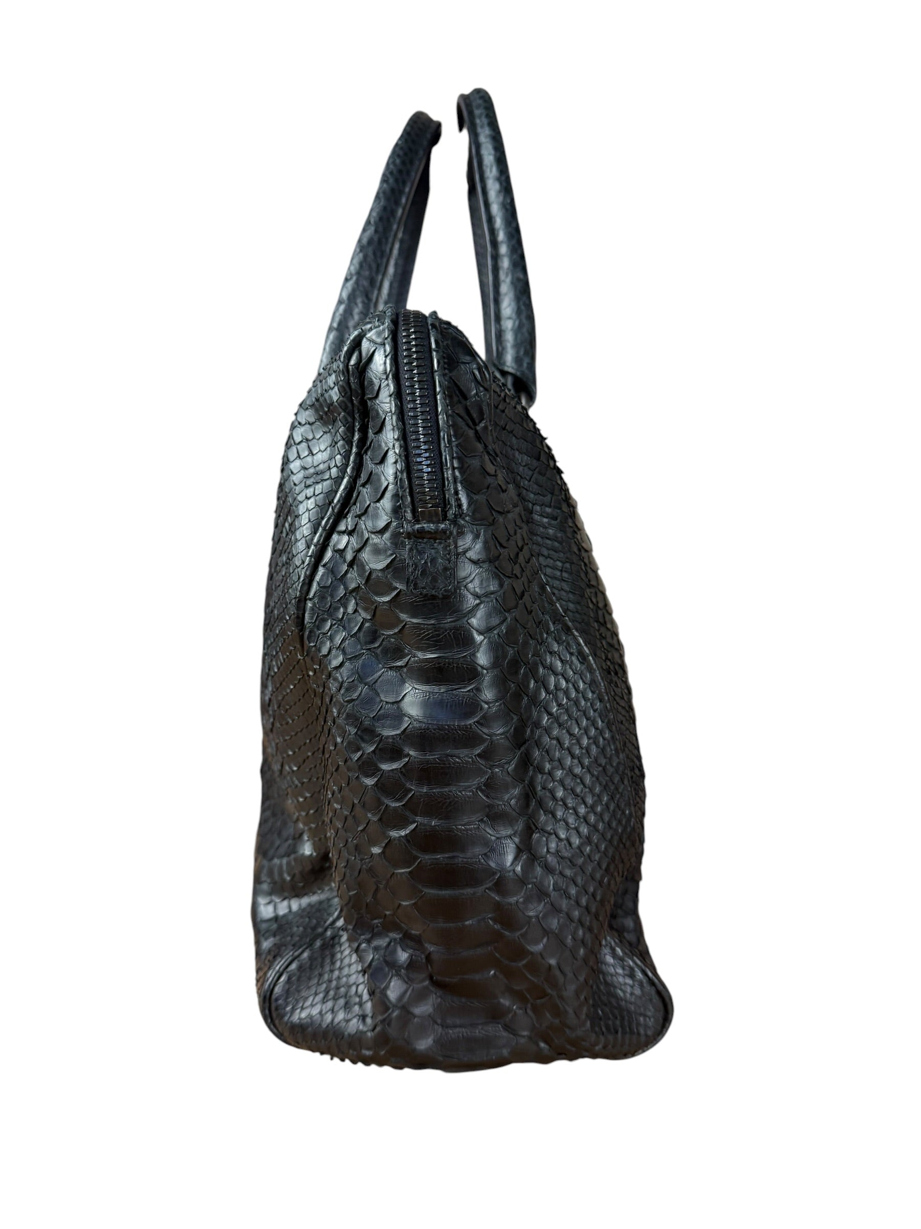Bottega Veneta Black Snake Leather Brief Case