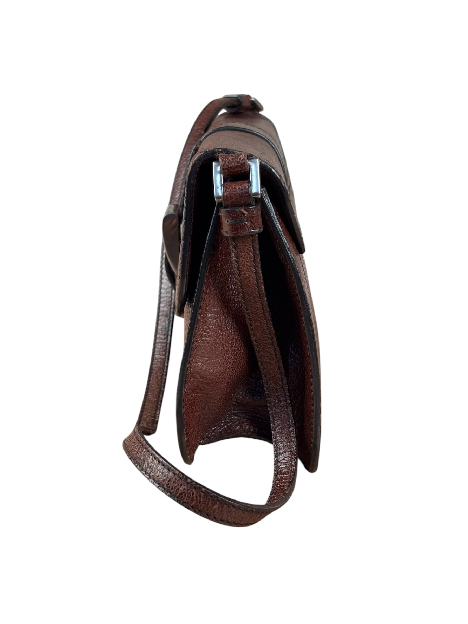 Prada Enameled Metal Triangle Brown Shoulder Bag