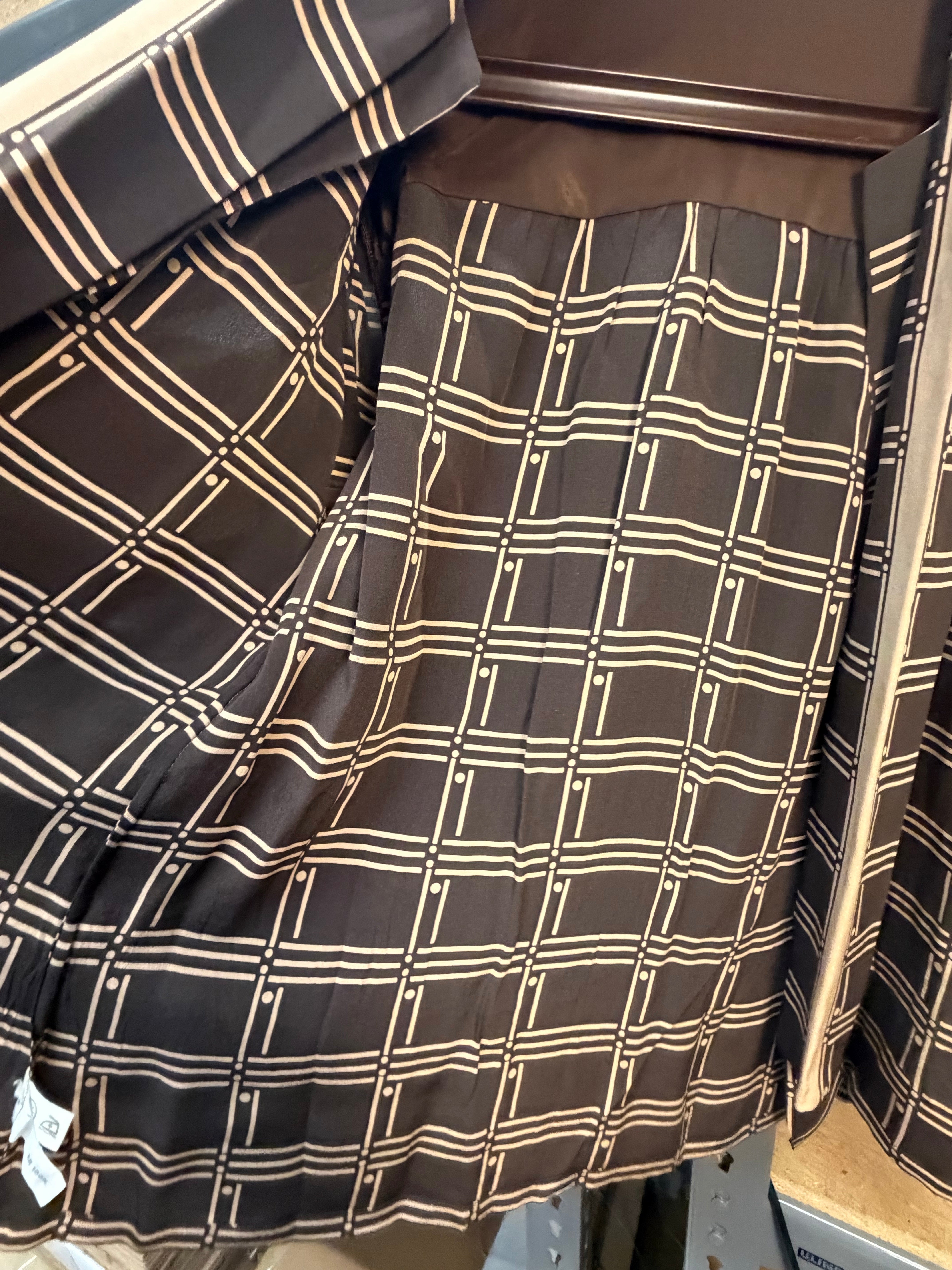 Christian Dior Dark Brown Intersecting Grid Line Pattern Blouse