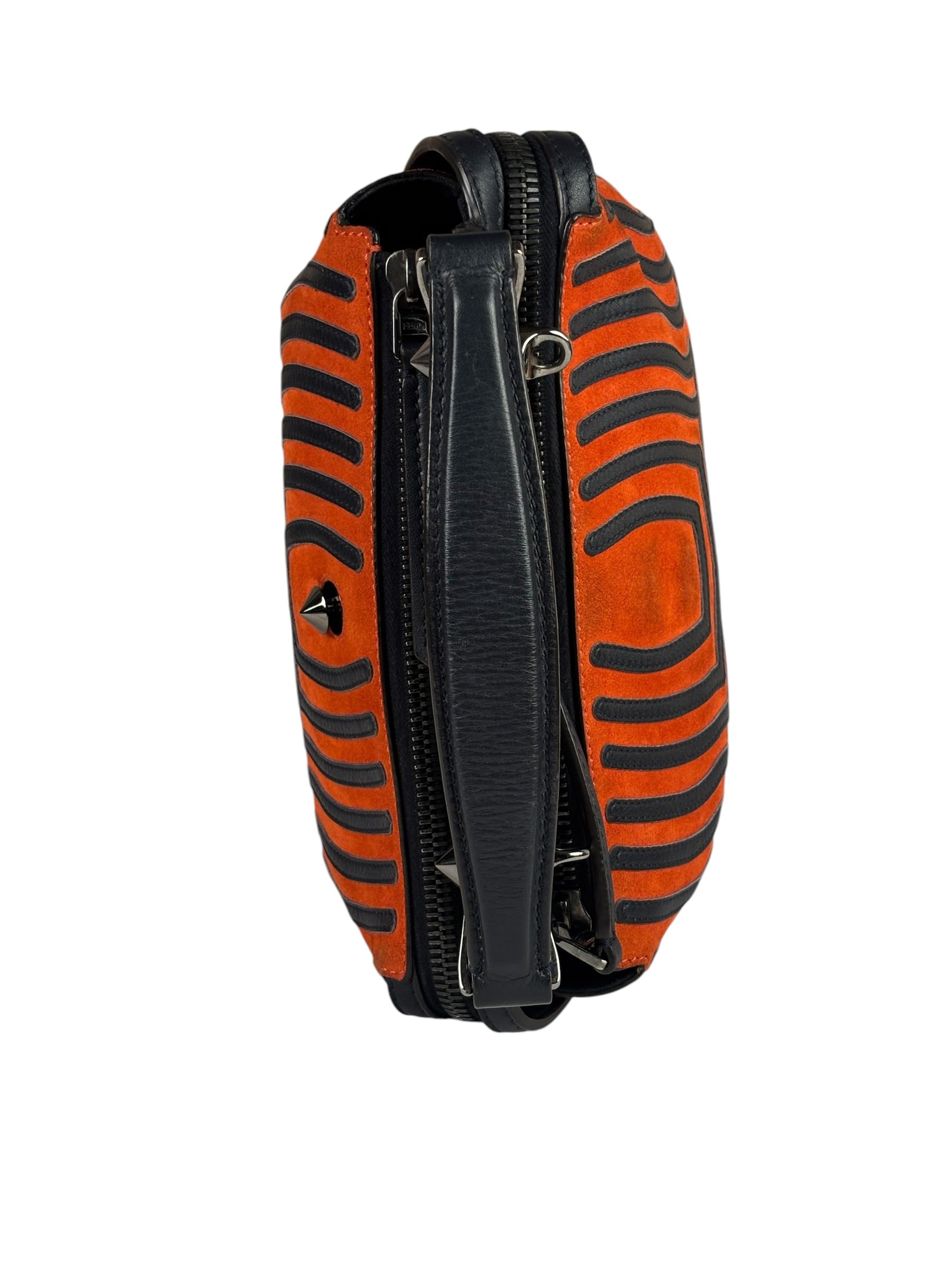 Fendi Navy/Red Leather Trim/Suede Dotcom Striped Two-Way Bag