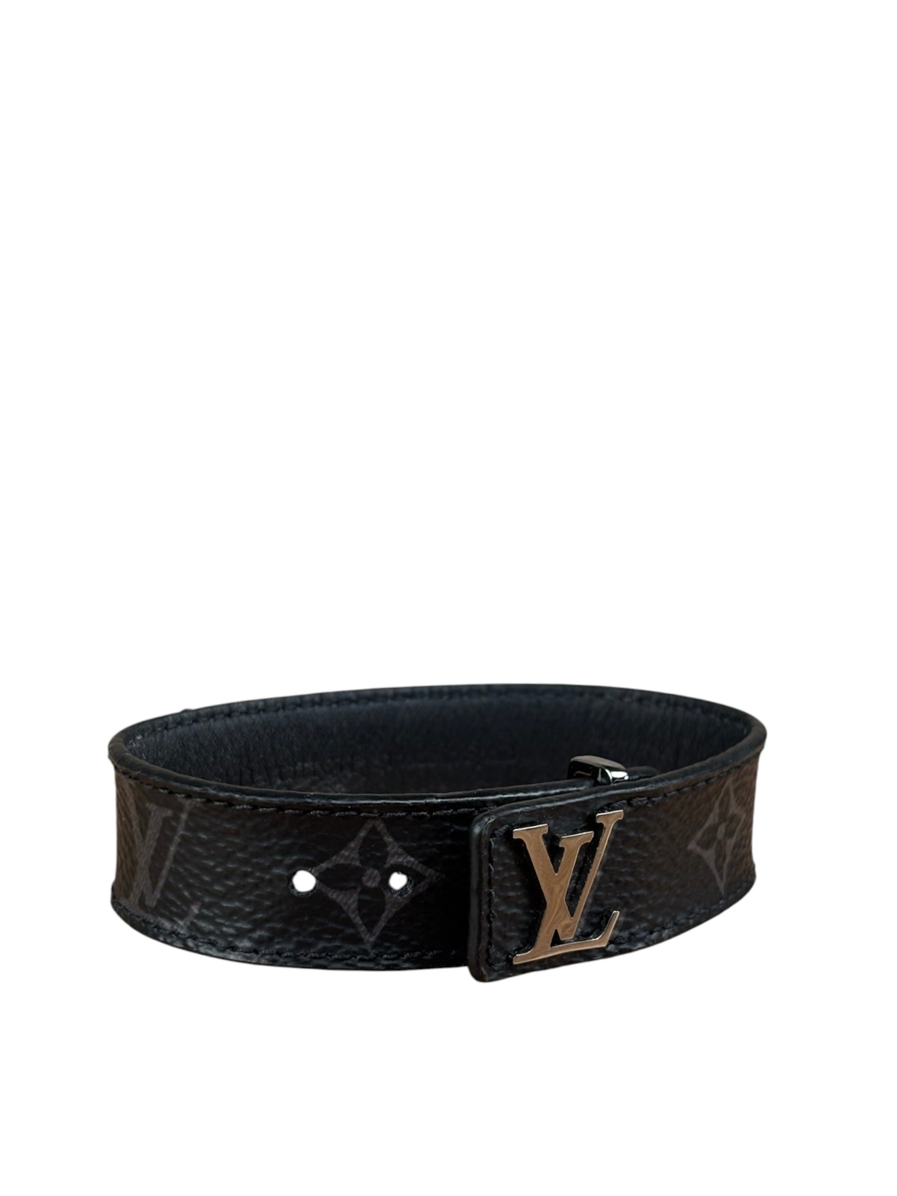 Louis Vuitton Black Leather Canvas Monogram Eclipse Slim Bracelet