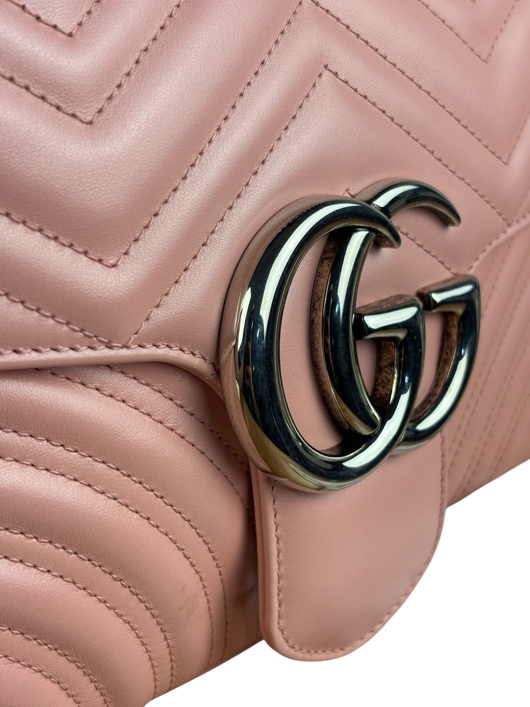 Gucci Pink Leather GG Marmont Shoulder Bag