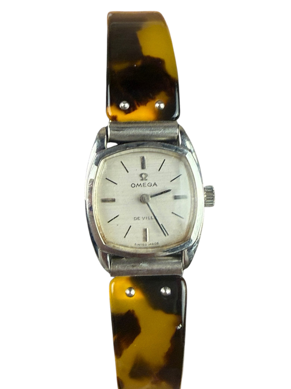 Omega De Ville Silver Stick Dial Tortoise Shell Band 1970's