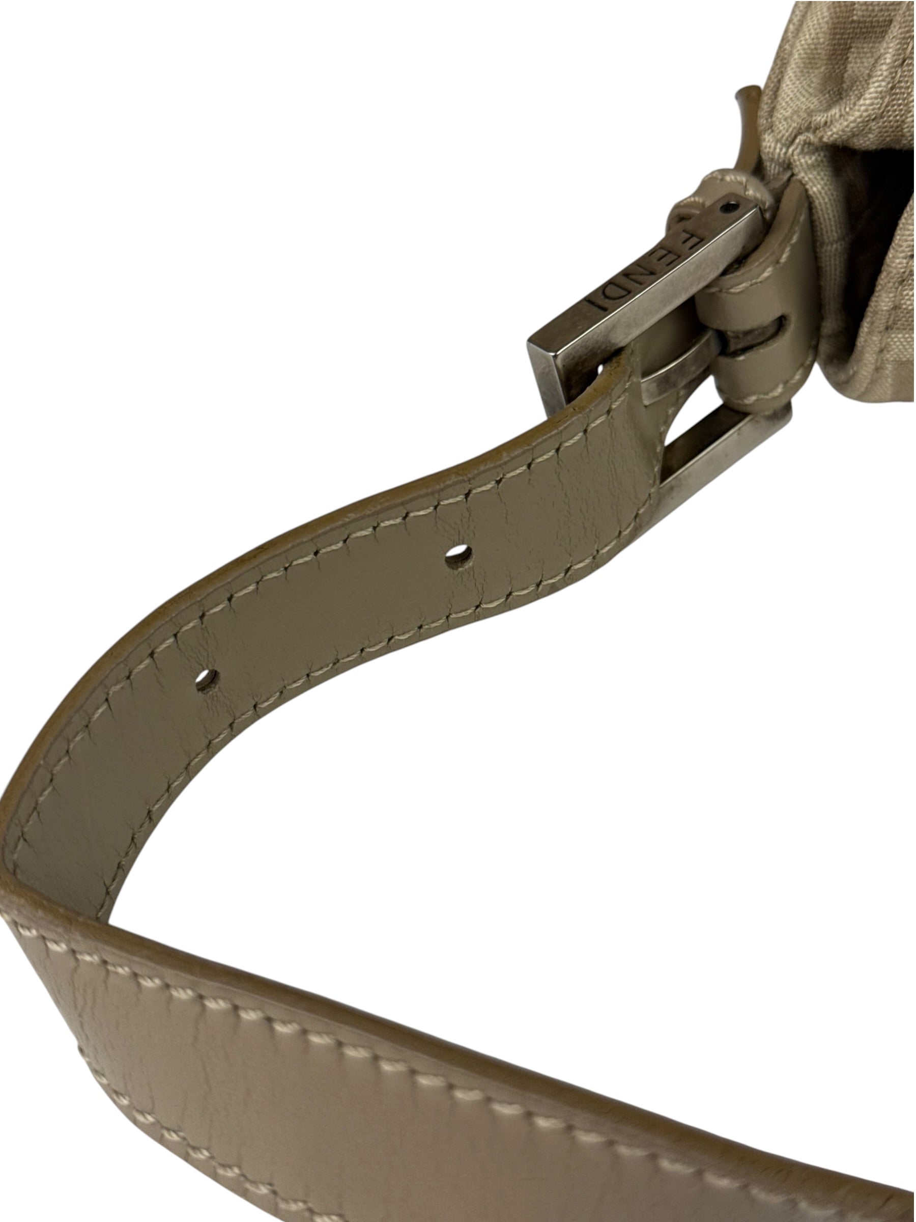 Fendi Grey Leather Trim Zucca Baguette