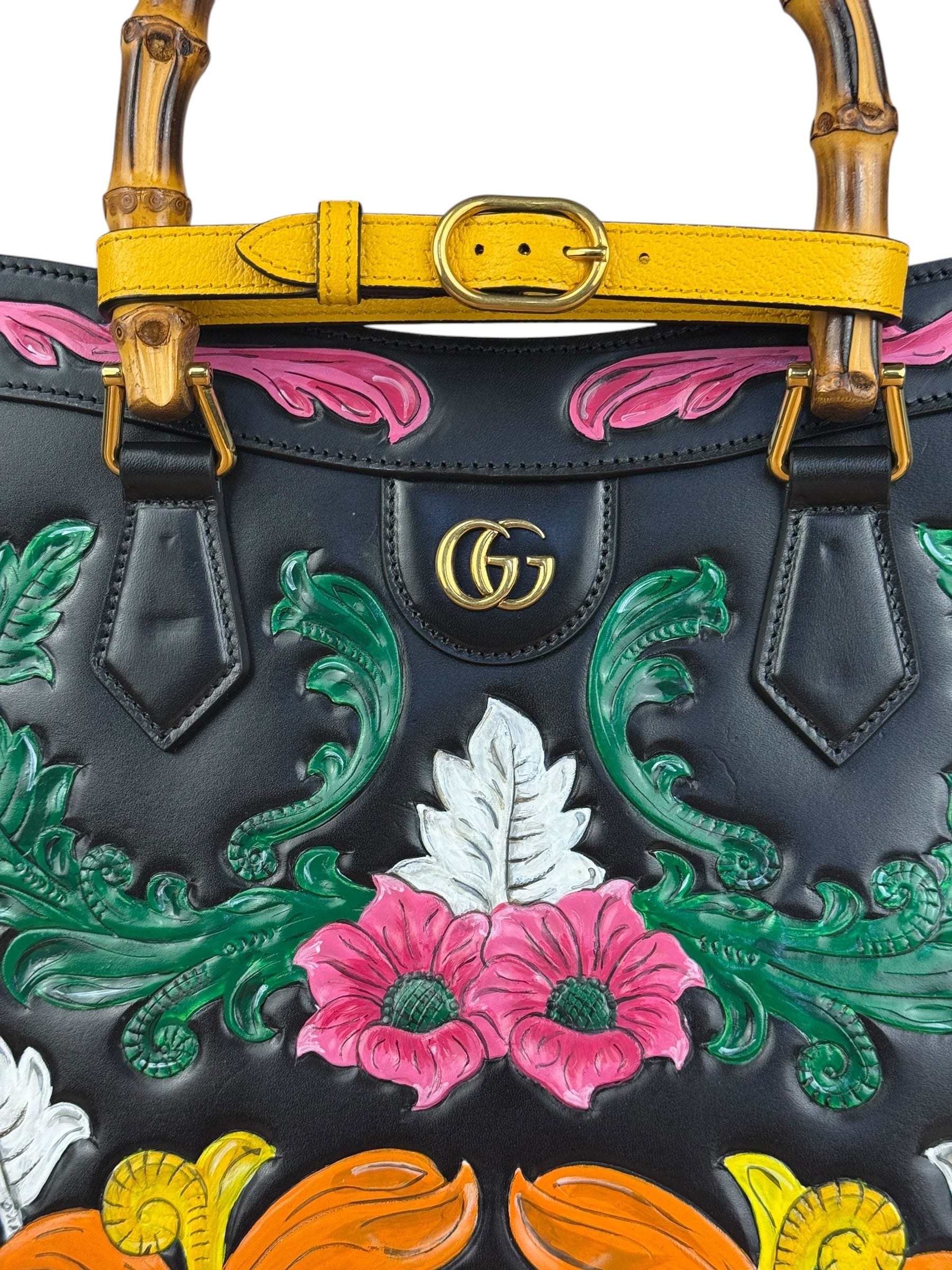 Gucci Black Leather Floral Limited Edition Diana 2Way Tote