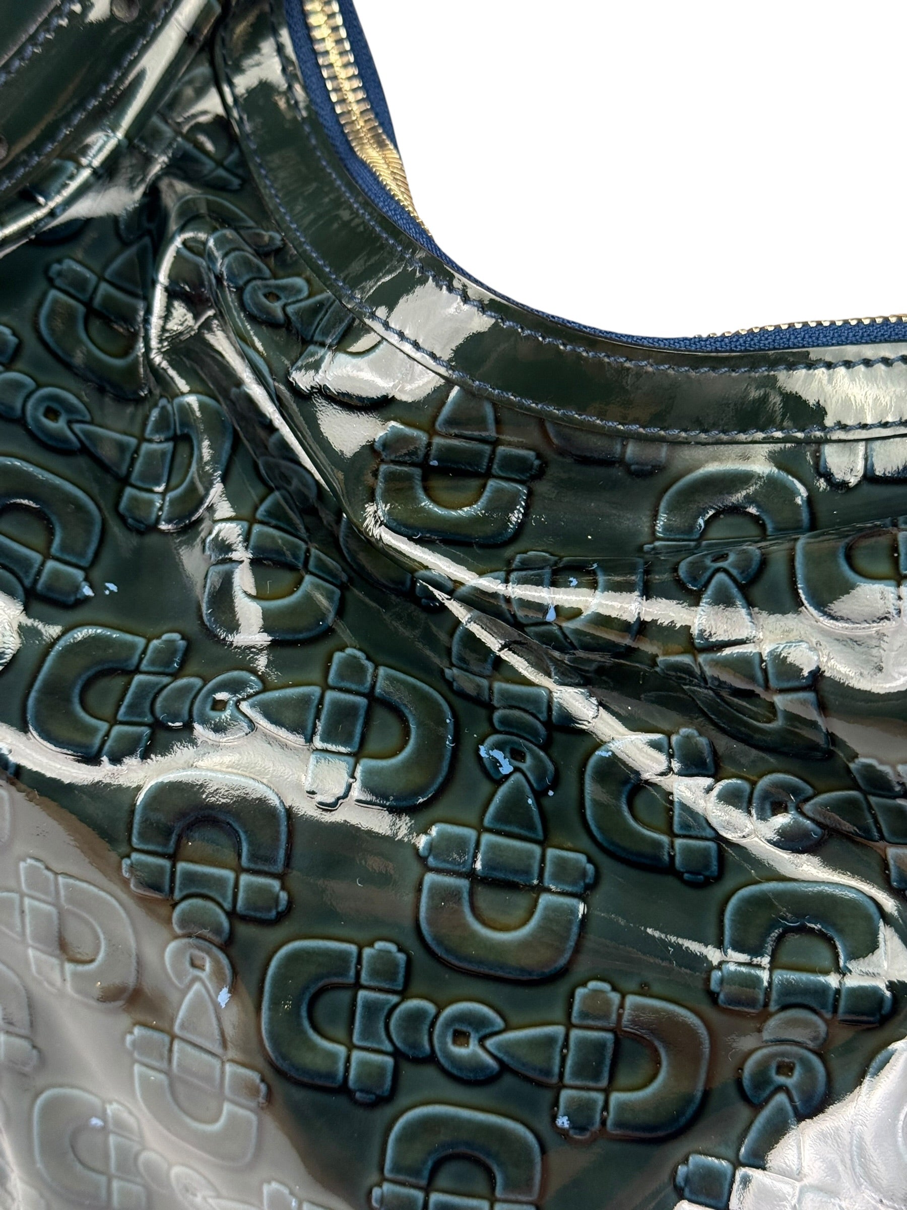 Gucci Vintage Blue/Green Patent Leather Horsebit Glam Hobo Bag