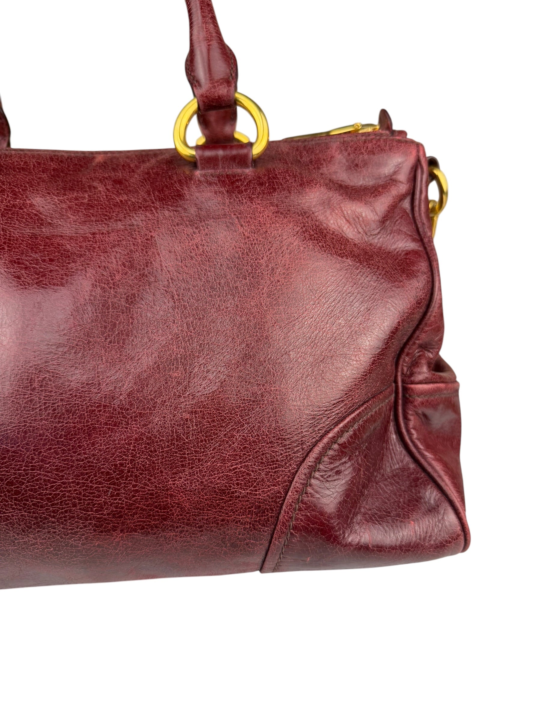 Miu Miu Amaranth Vitello Shine Leather Double Zip 2Way Handbag
