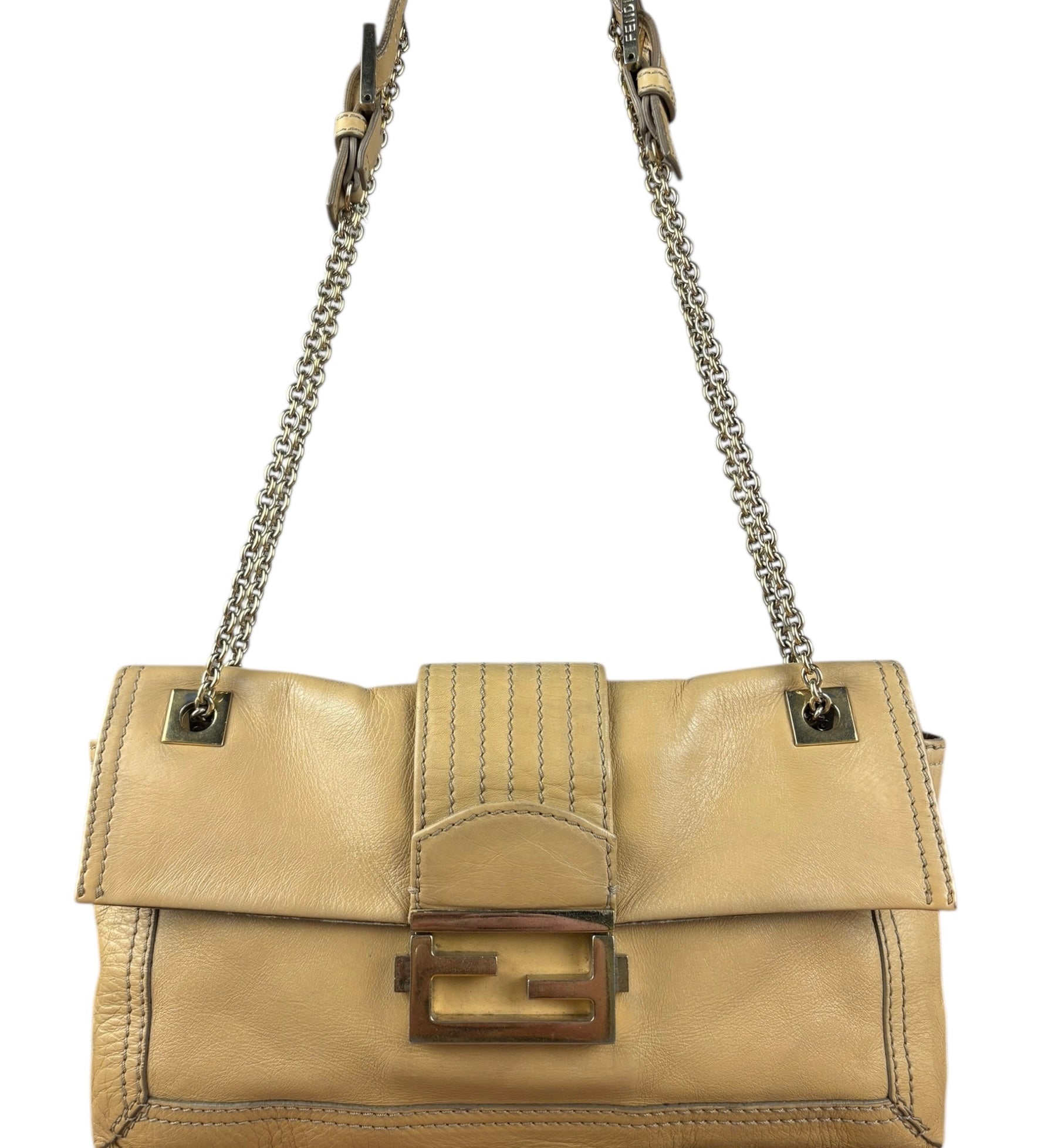 Fendi Baguette Leather Chain Bag Beige