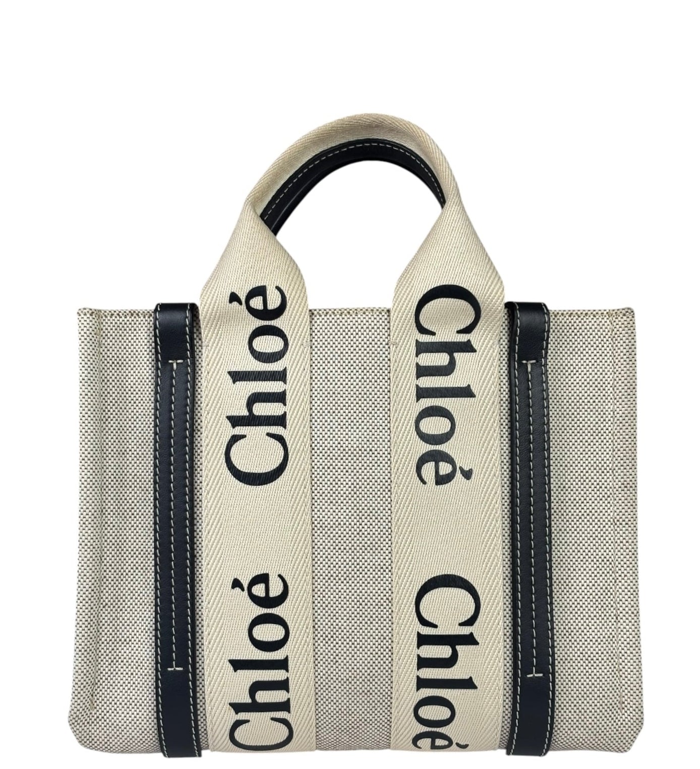 Chloe Beige Leather Trim Woody Tote Bag