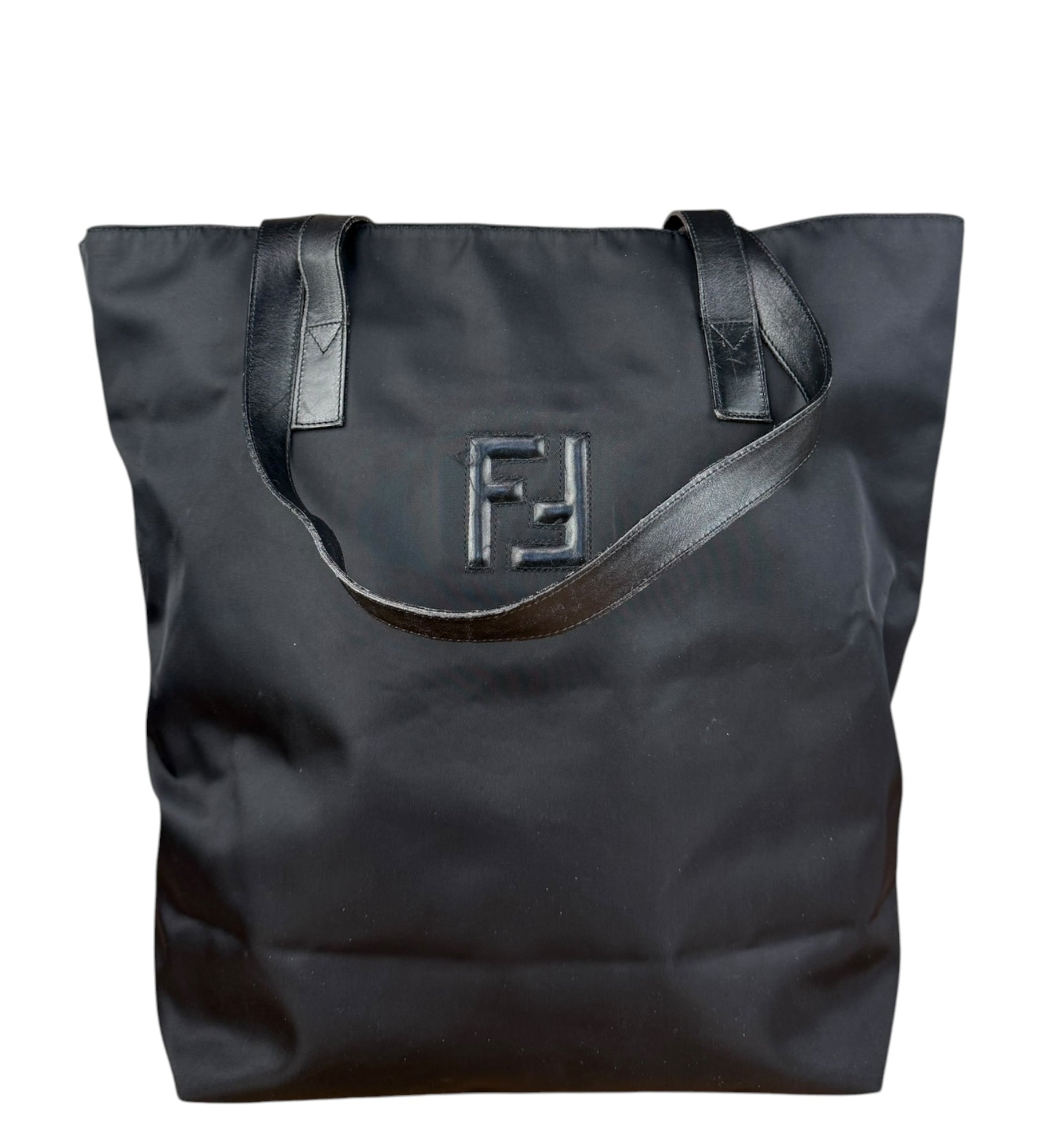 Fendi Vintage Black Nylon and Leather Shoulder Tote