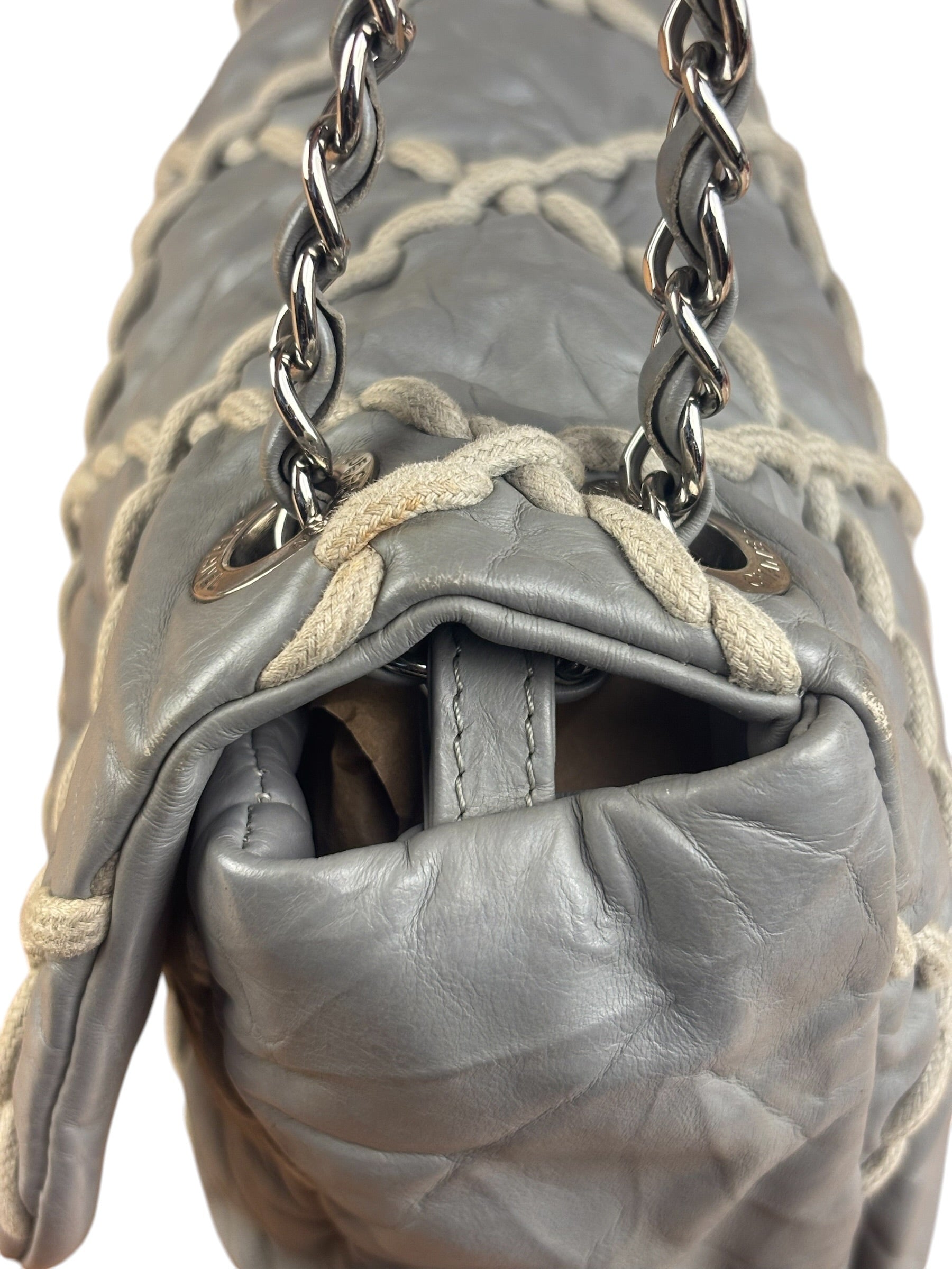 Chanel Grey Leather Ultra Stitch Classic Flap Shoulder Bag 1990