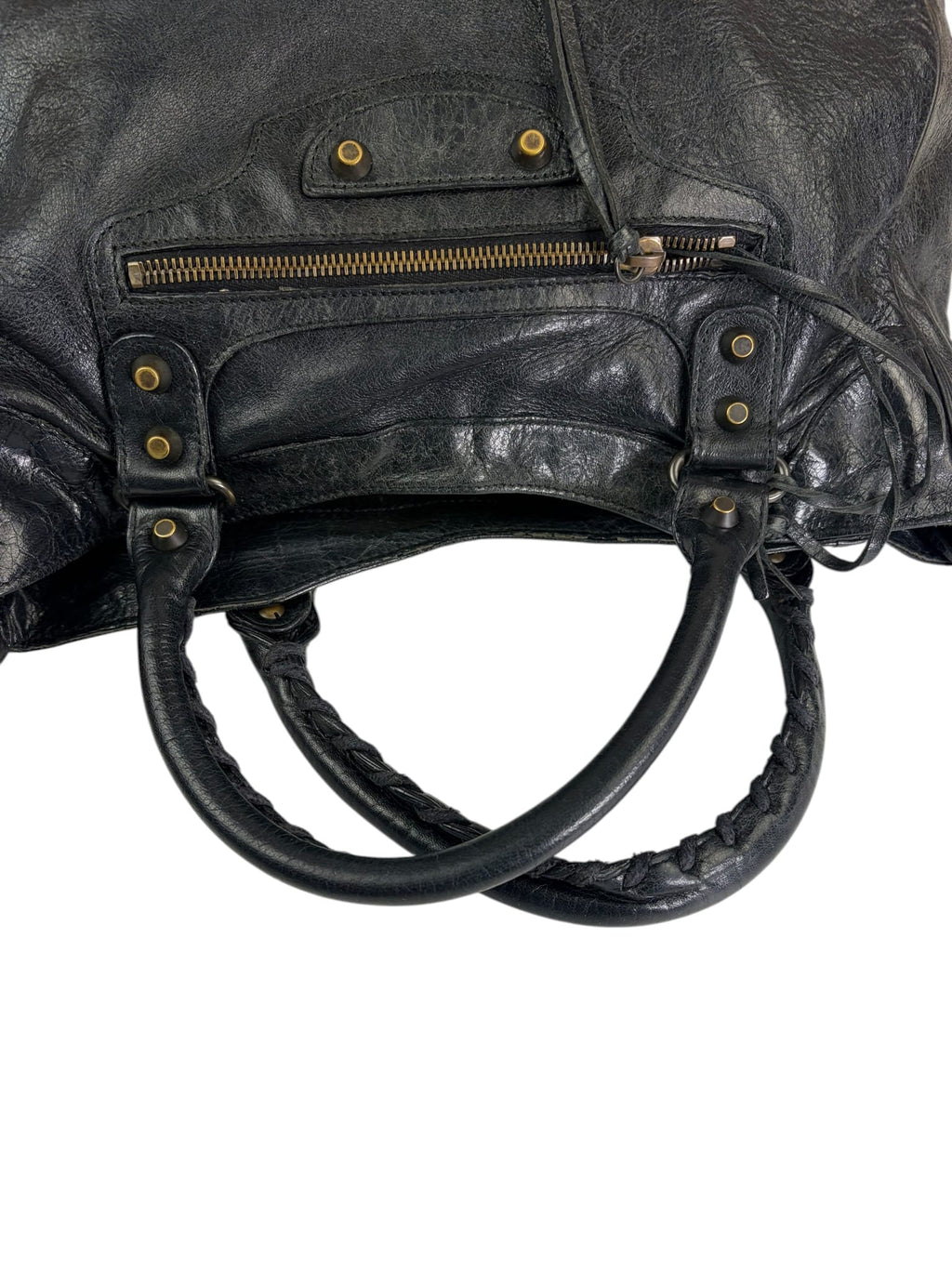 Blanciaga Black Lambskin Velo Moto Handbag