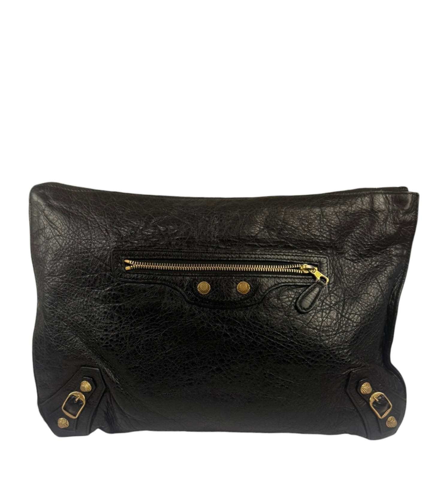 Balenciaga Black Leather Motocross City Flat Pouch