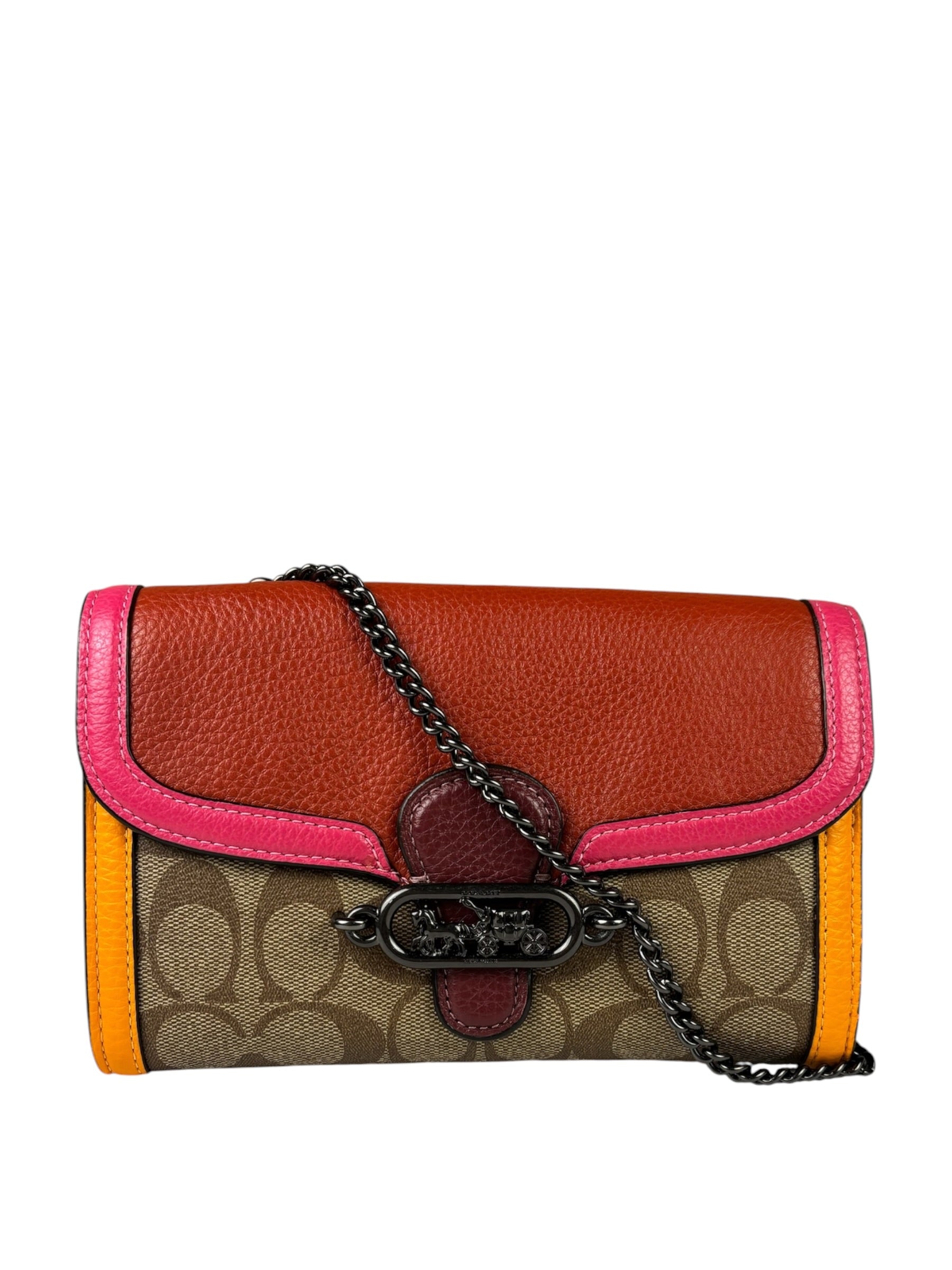 Coach Colorblock Leather Jade Wallet On Chain