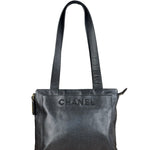 Chanel Vintage Black Leather Zip Shoulder Bag - 1998
