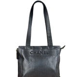Chanel Vintage Black Leather Zip Shoulder Bag - 1998