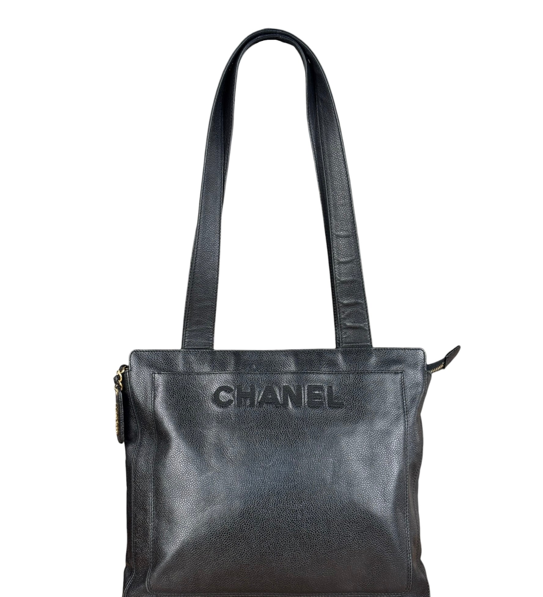 Chanel Vintage Black Leather Zip Shoulder Bag - 1998