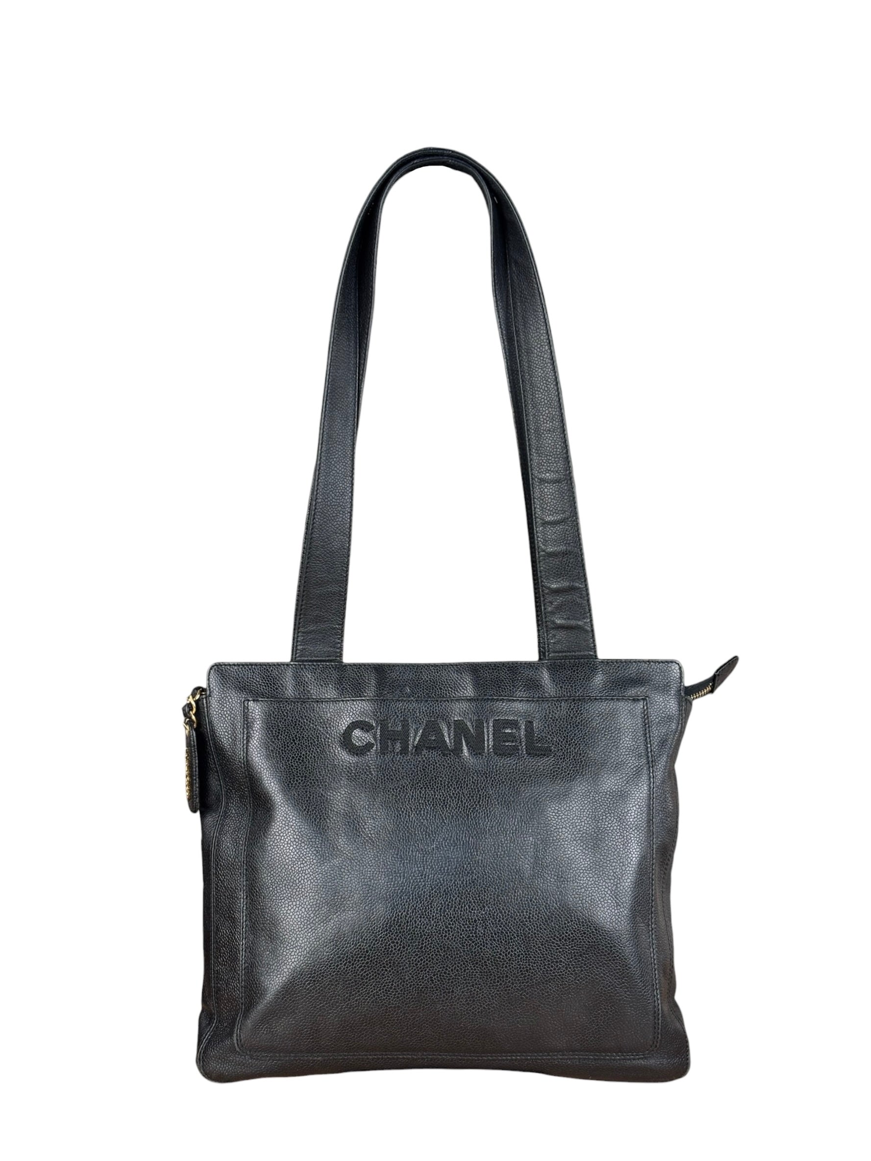 Chanel Vintage Black Leather Zip Shoulder Bag - 1998