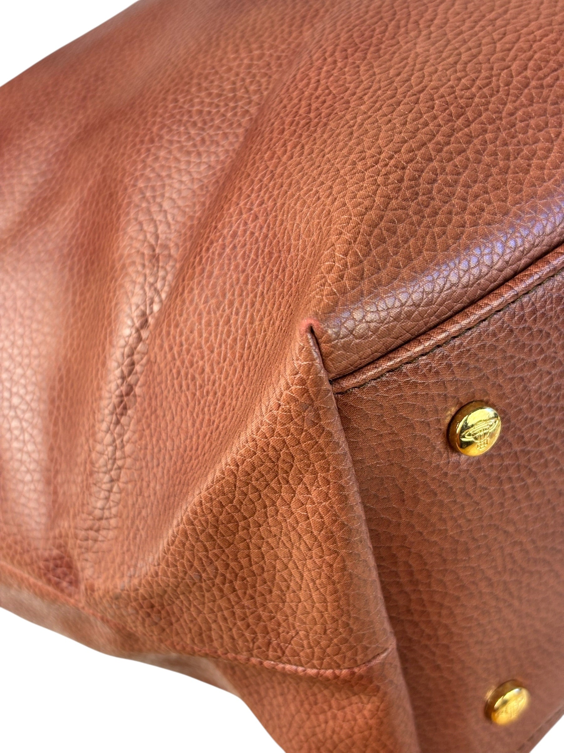 Vivienne Westwood Tan Brown Leather Perforated Orb Logo Shoulder Bag