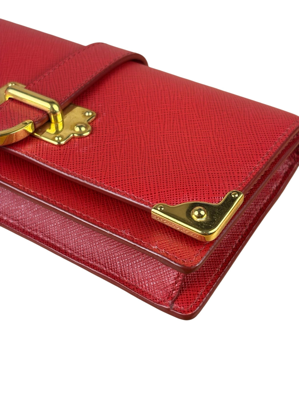 Prada Red Saffiano Leather Flap Wallet On Chain