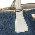 Prada Denim White Leather Trim Saffiano Handbag