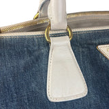 Prada Denim White Leather Trim Saffiano Handbag