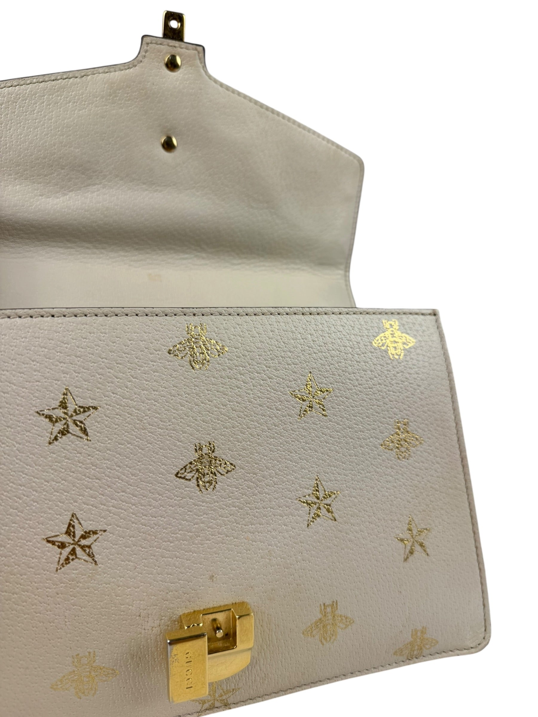 Gucci Textured Calfskin Bee Star Sylvie Shoulder Bag White