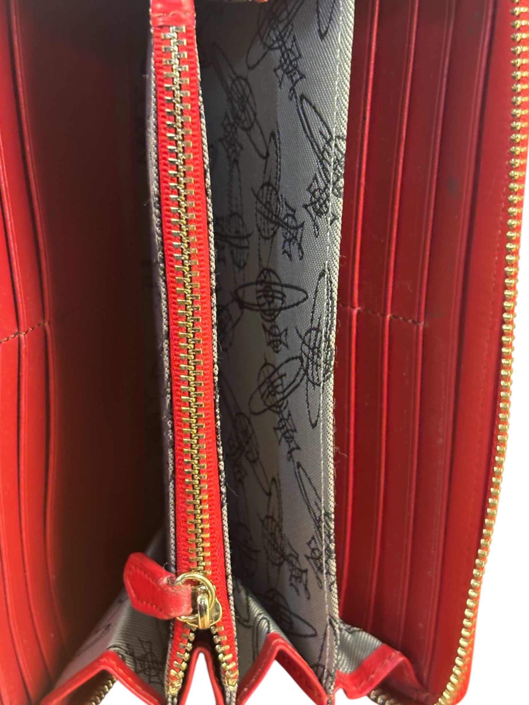 Vivienne Westwood Red Long Zip Orb Wallet