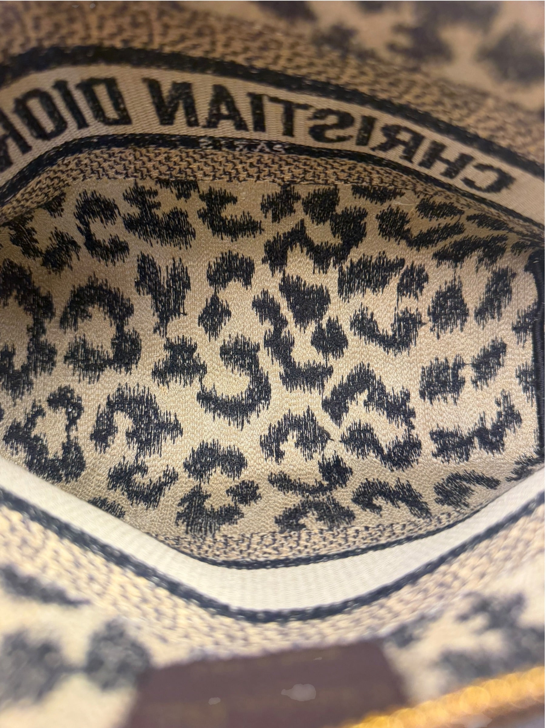 Christian Dior Beige Woven Leopard Print Cosmetic Pouch
