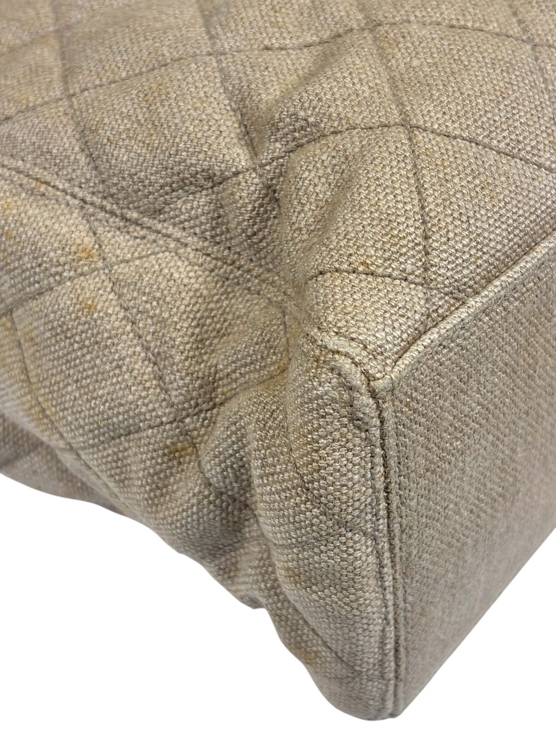 Chanel Vintage Beige Quilted Denim  Tortoise Tote 1996