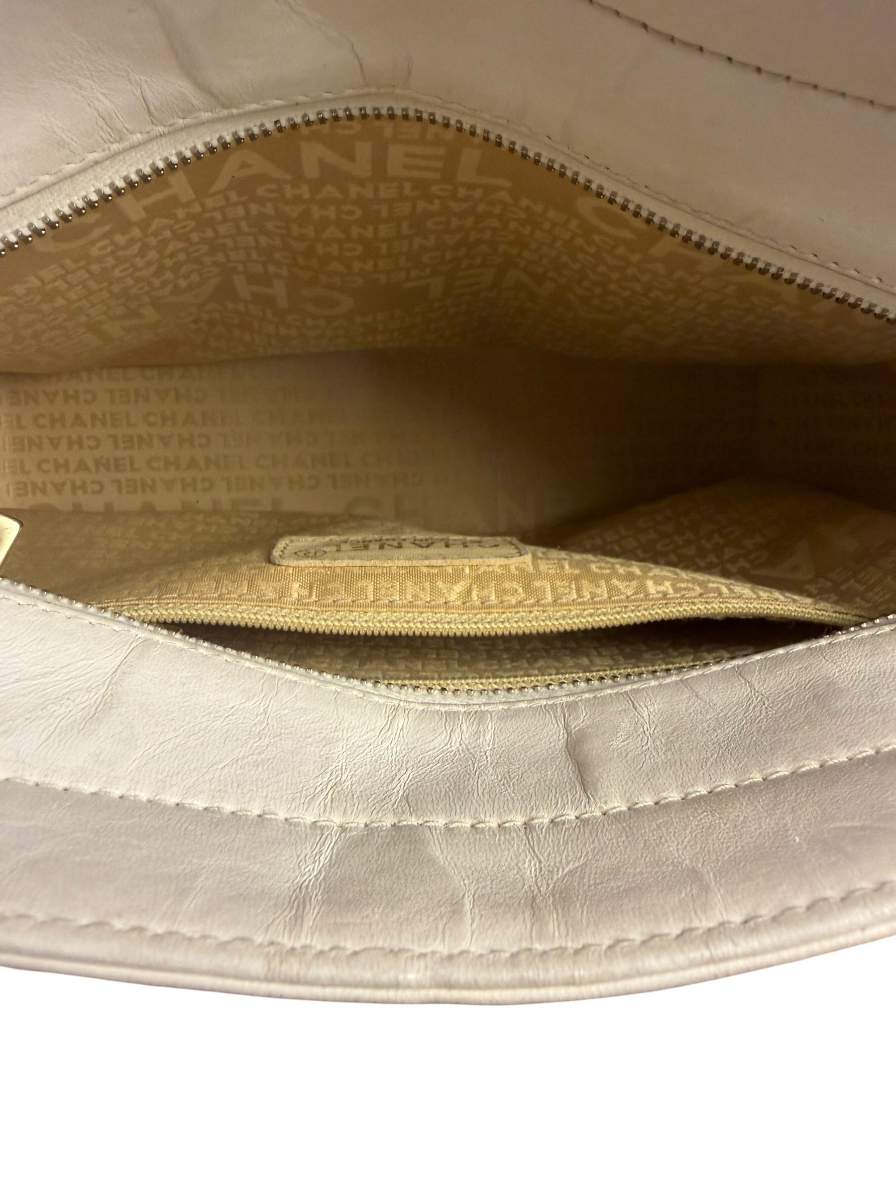 Chanel White Leather Chocolate Bar CC Tote Bag 2002