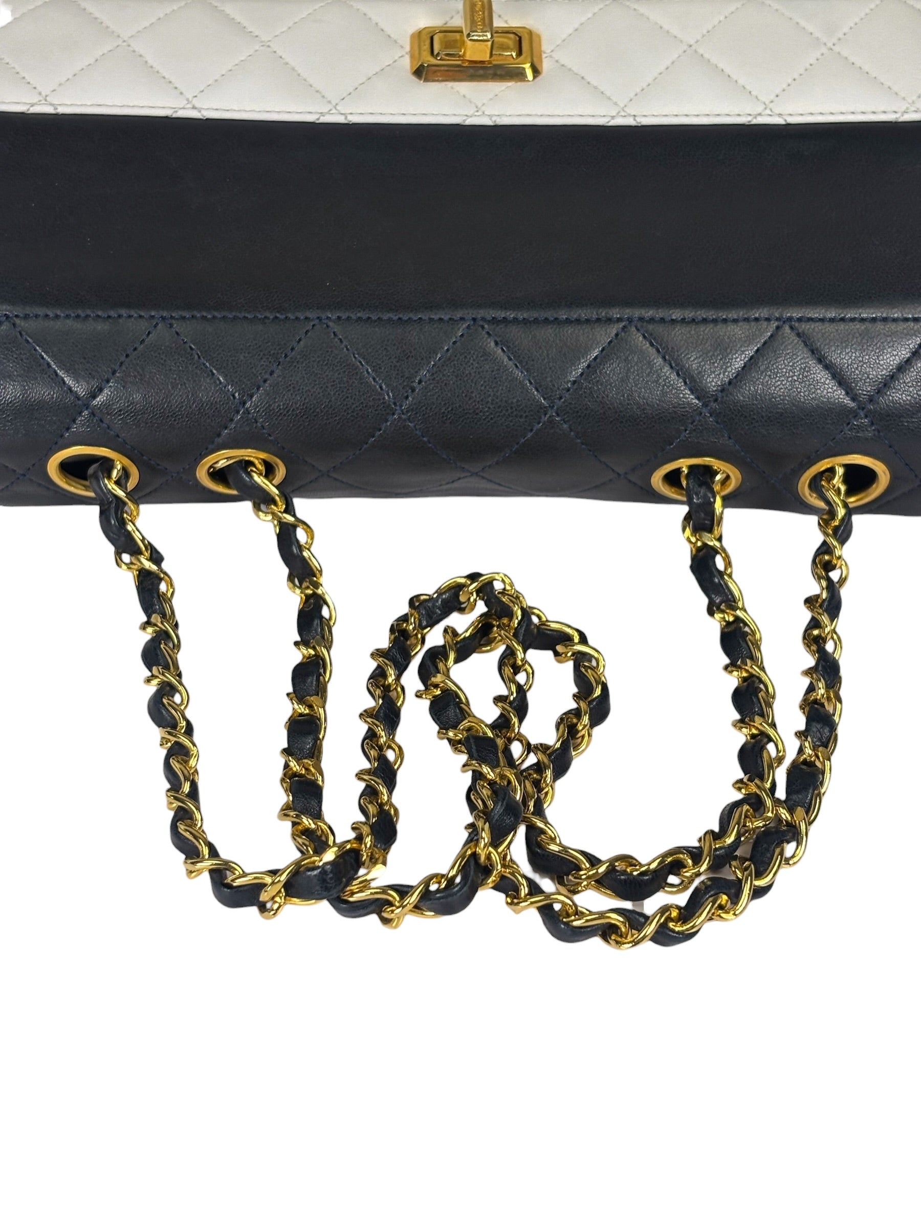 Chanel Vintage White/Black Quilted Lambskin Trapezoid Flap Bag 1990's