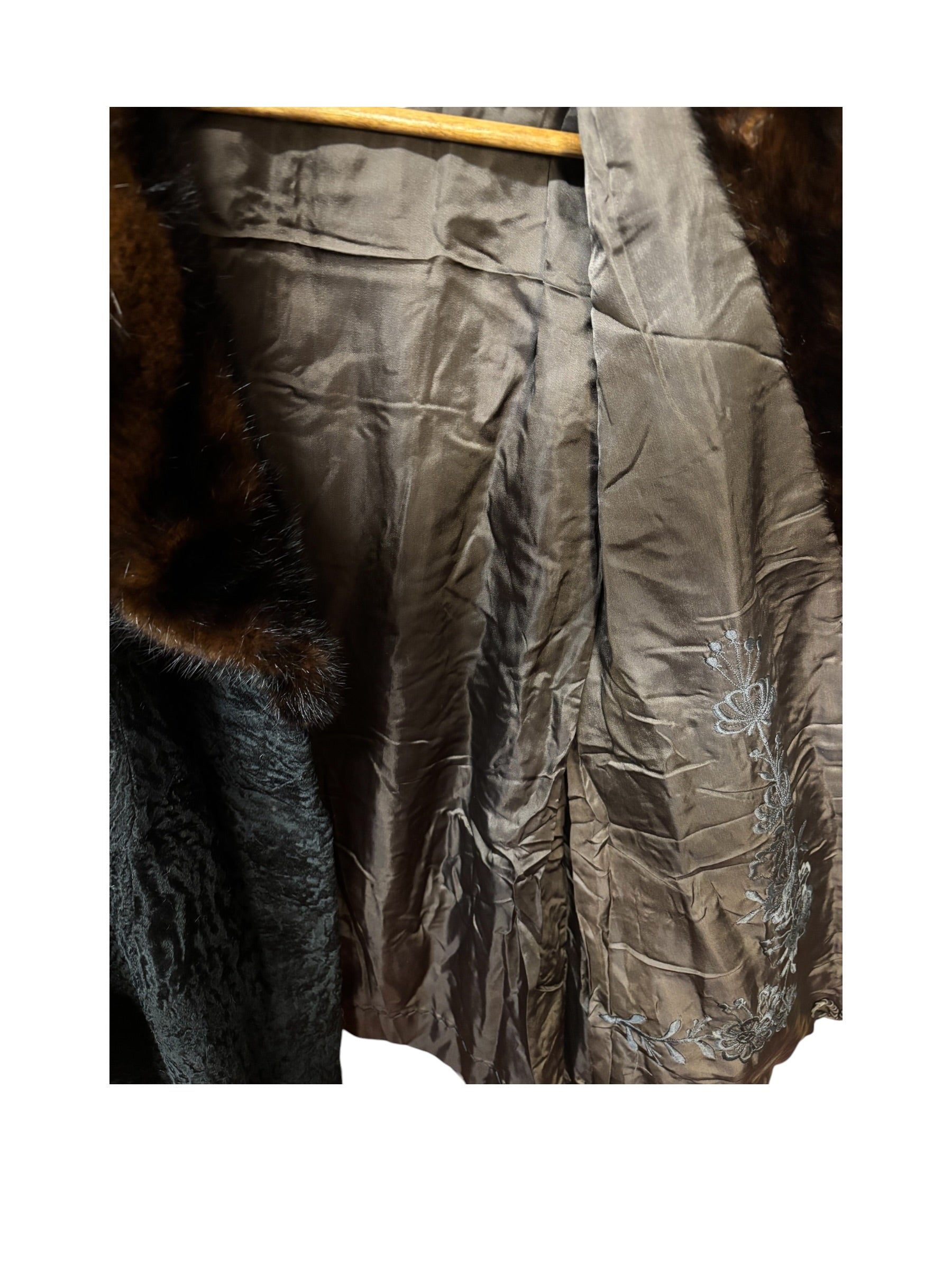 Vintage Black Collar Mink Fur Trim Jacket