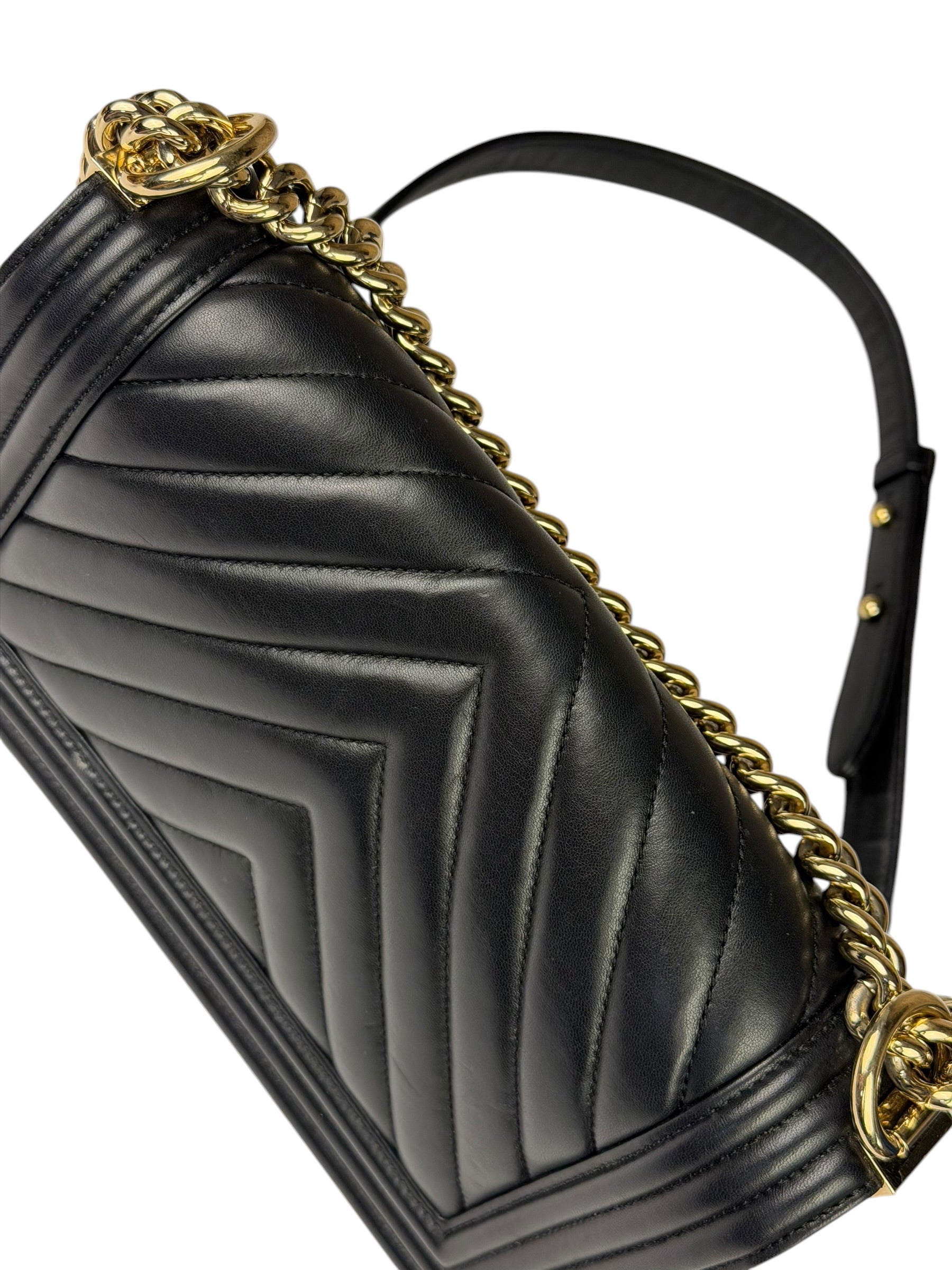 Chanel Black Chevron Leather Boy Medium Flap Bag 2017