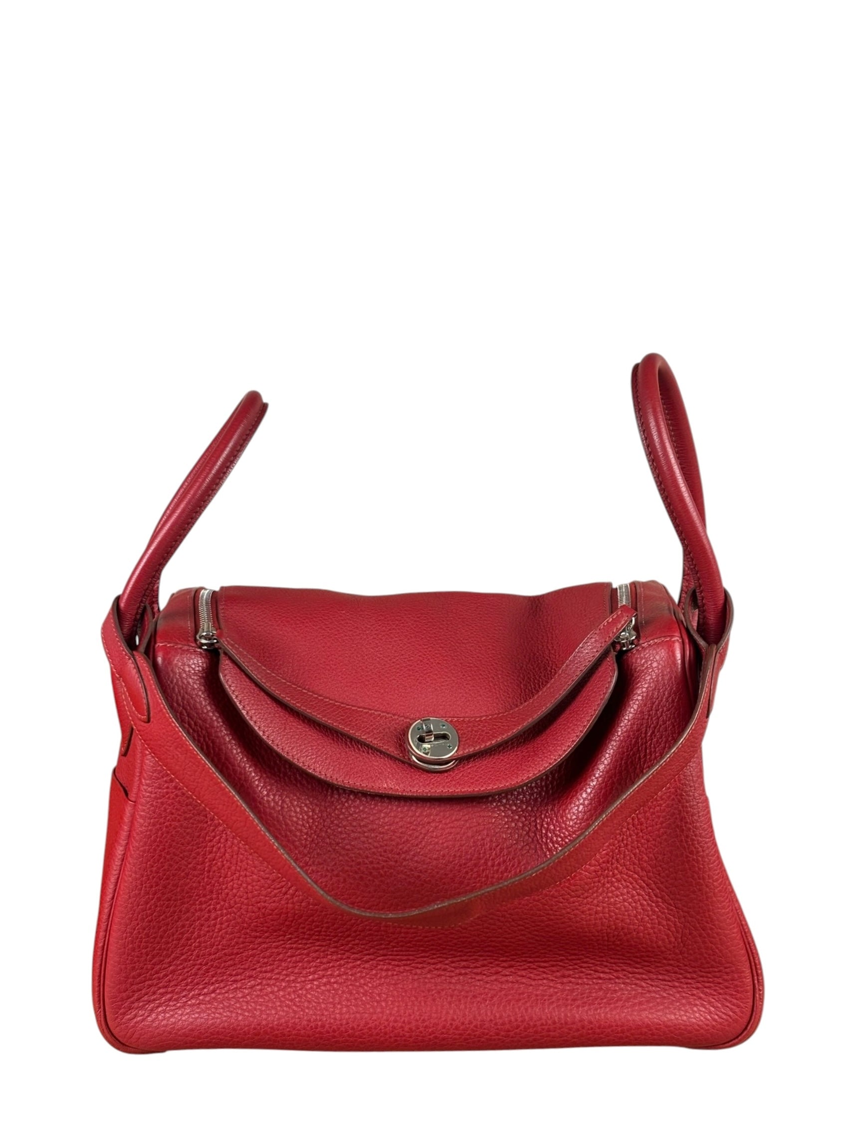 Hermes Rouge Clemence Leather Lindy 34