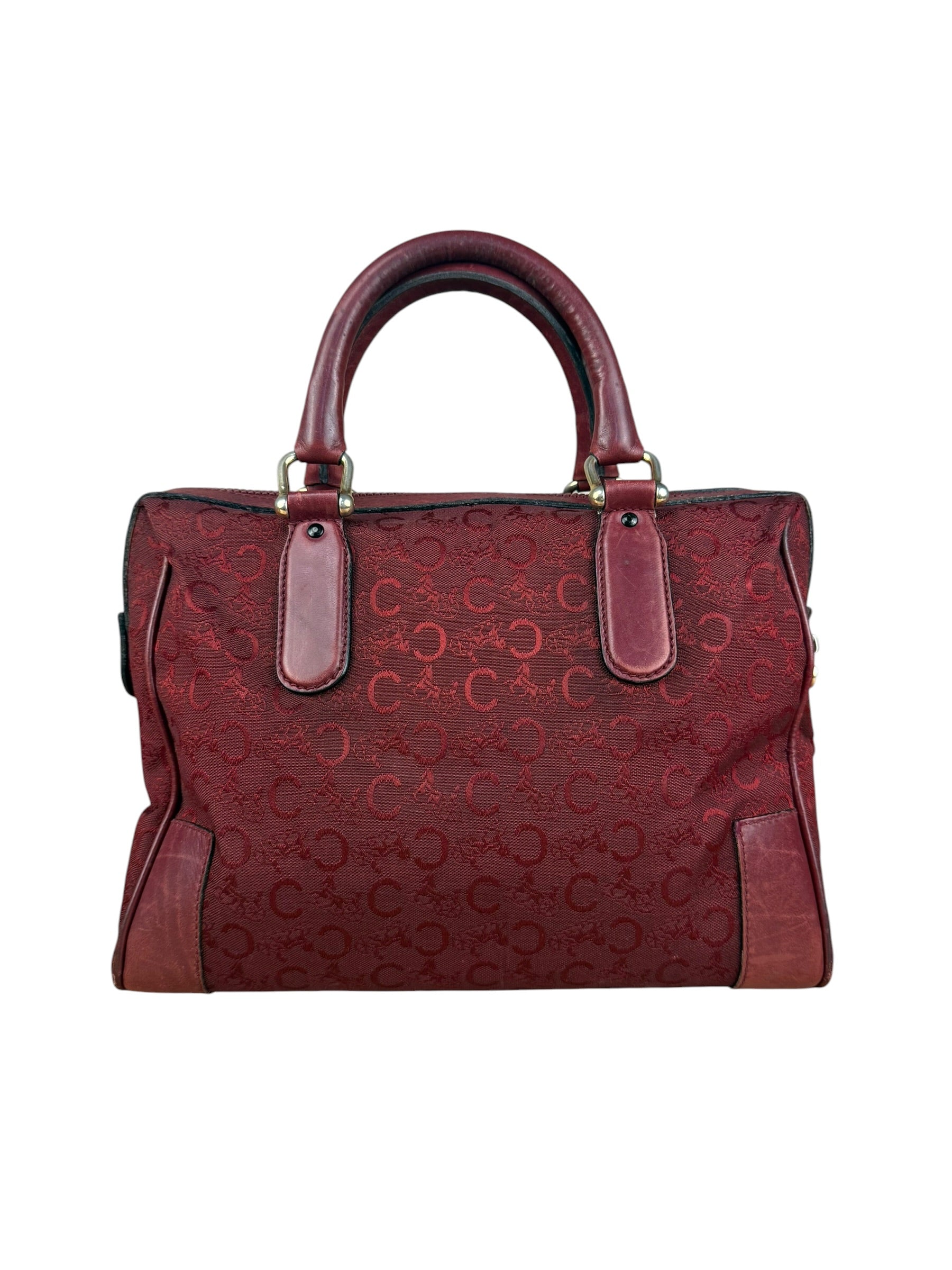 Celine Vintage Burgundy Macadam Print Mini Boston Handbag