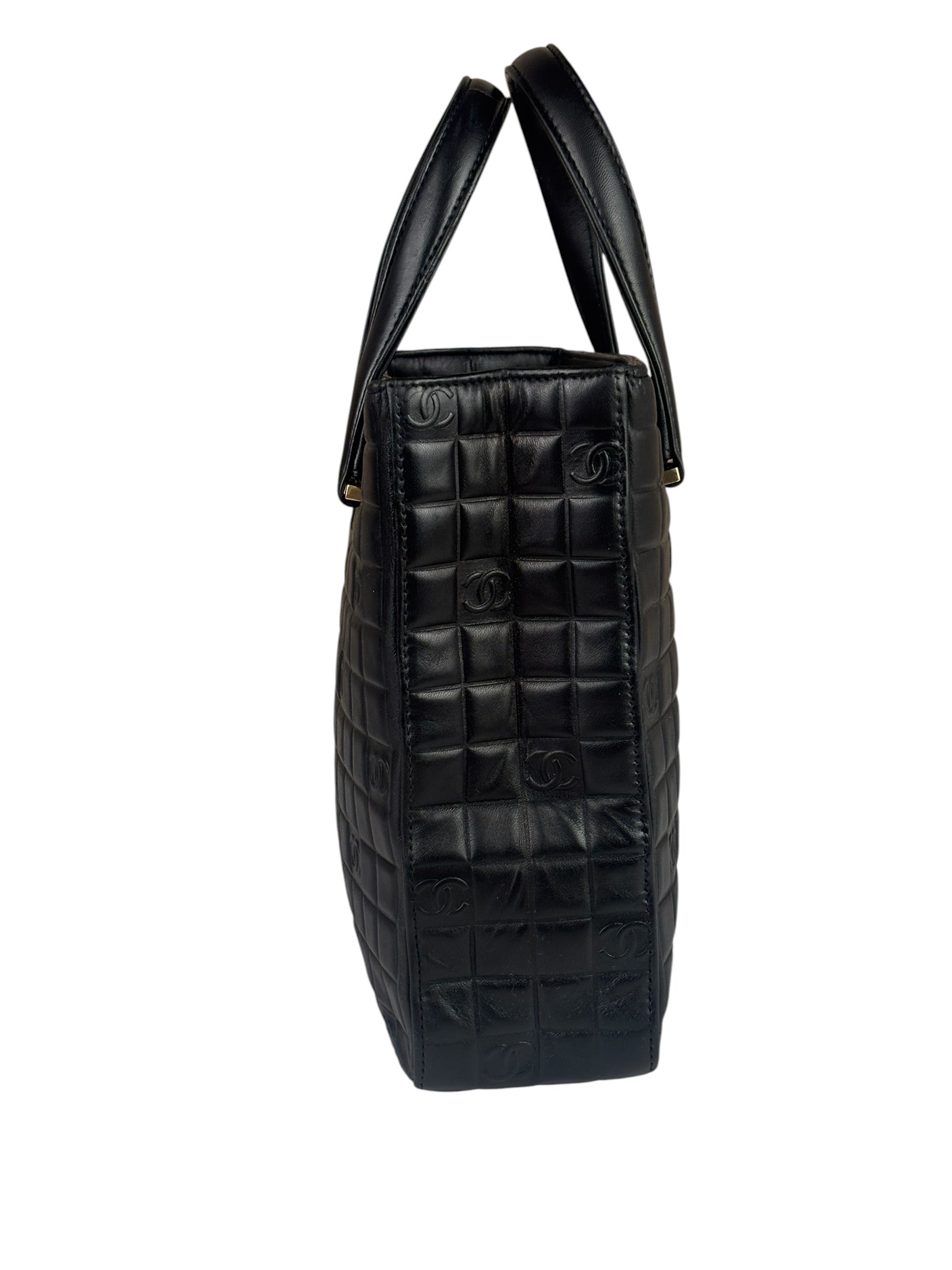 Chanel Vintage Black Leather Chocolate Bar Tote Bag 1992