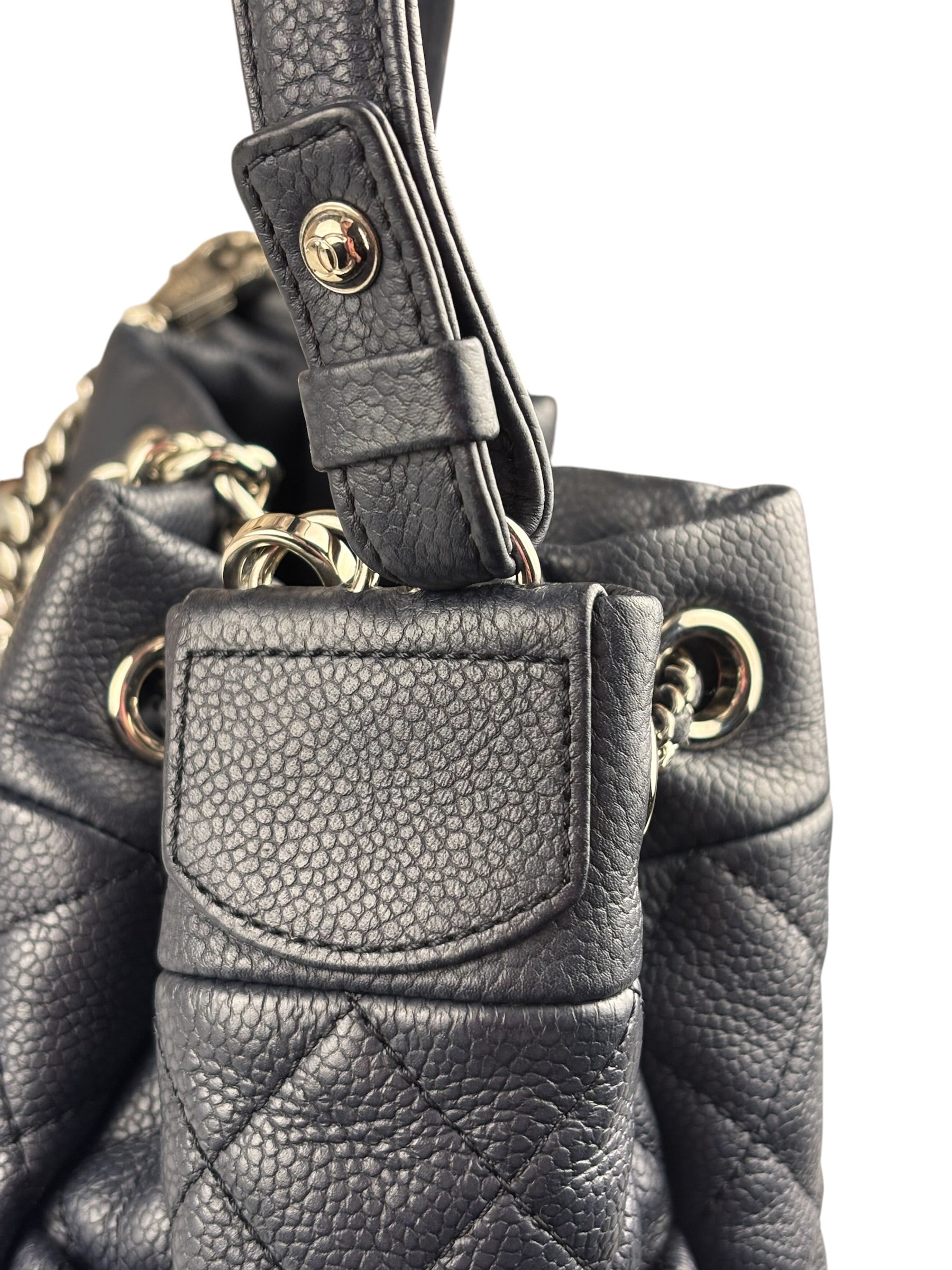 Chanel Navy Blue Leather Drawstring Bucket Two-Way Bag 2018