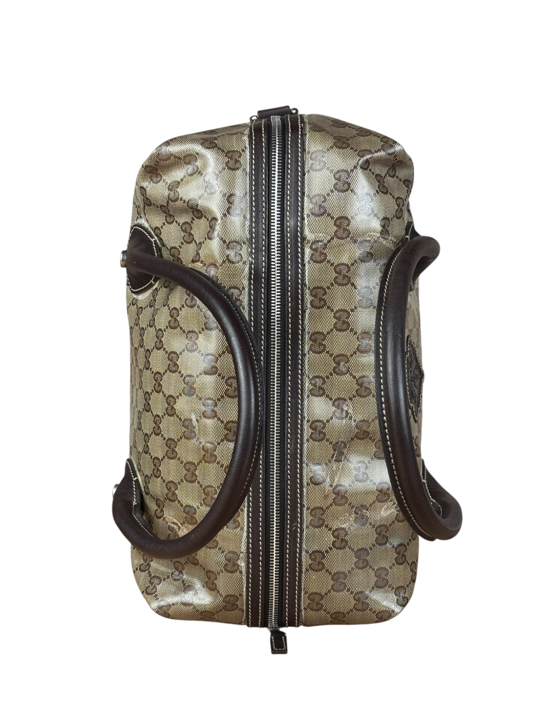 Gucci Vintage GG Coated Canvas Crystal Boston Handbag