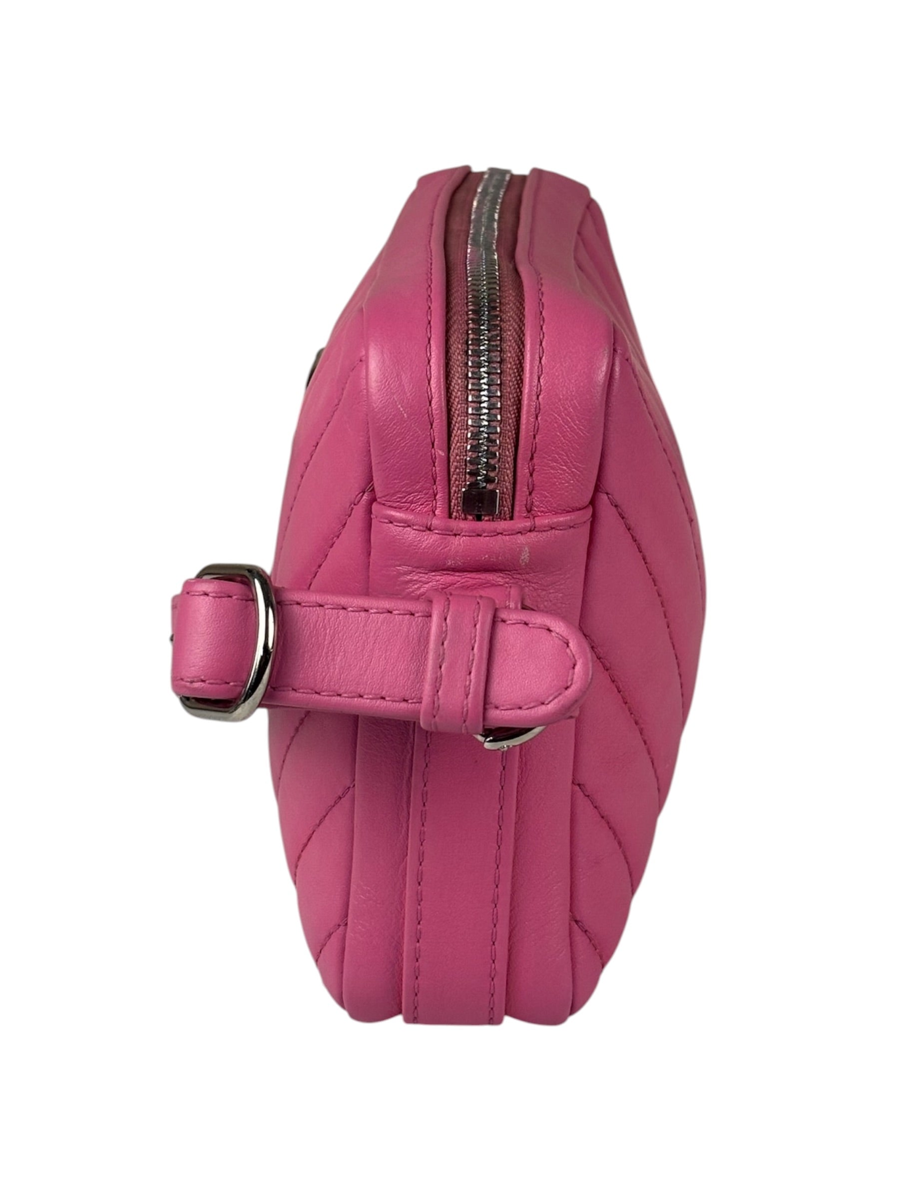 Chanel Pink Chevron Leather Promenade Chain Shoulder Bag 2018