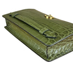 Versace Green Croc-Embossed Medusa Leather Clutch