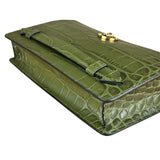 Versace Green Croc-Embossed Medusa Leather Clutch